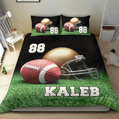 Personalized American Football Bedding Set, Kids 3 Piece Duvet Cover Set with Pillow Shams for Teens Boys, NO Comforter, Twin Size for Rugby Lovers (Football 15)