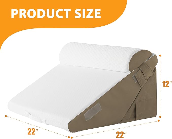 3PCS Wedge Pillow Set for After Surgery, Adjustable 9&12 Inch Bed Wedge Pillow for Sleeping, Incline Pillow Wedge for Headboard, Post Surgery, Acid Reflux, Neck&Back Support, Brown