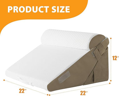 3PCS Wedge Pillow Set for After Surgery, Adjustable 9&12 Inch Bed Wedge Pillow for Sleeping, Incline Pillow Wedge for Headboard, Post Surgery, Acid Reflux, Neck&Back Support, Brown