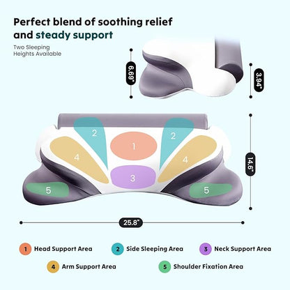 Smug Cervical Neck Pillow for Sleeping, Cooling Ergonomic Memory Foam Pillow with Arm Rest Slot and Ice Silk Pillowcase, Dual Height Orthopedic Support Contour for Side, Back, Stomach Sleepers