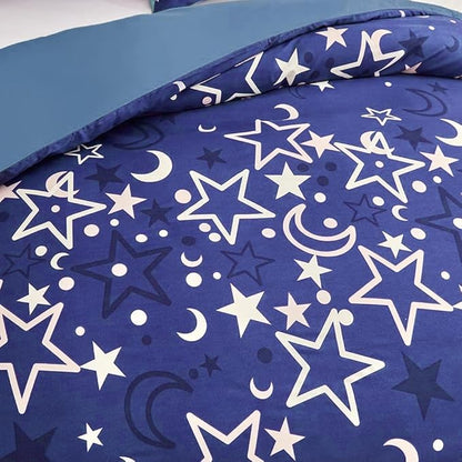 Feelyou Galaxy Glow in The Dark Comforter Set for Girls Kids Full Purple Universe Starry Night Bedding Set Super Soft Outer Space Stars Moon Comforter Girl Bedroom Glow Decor Bedding Quilted Duvet