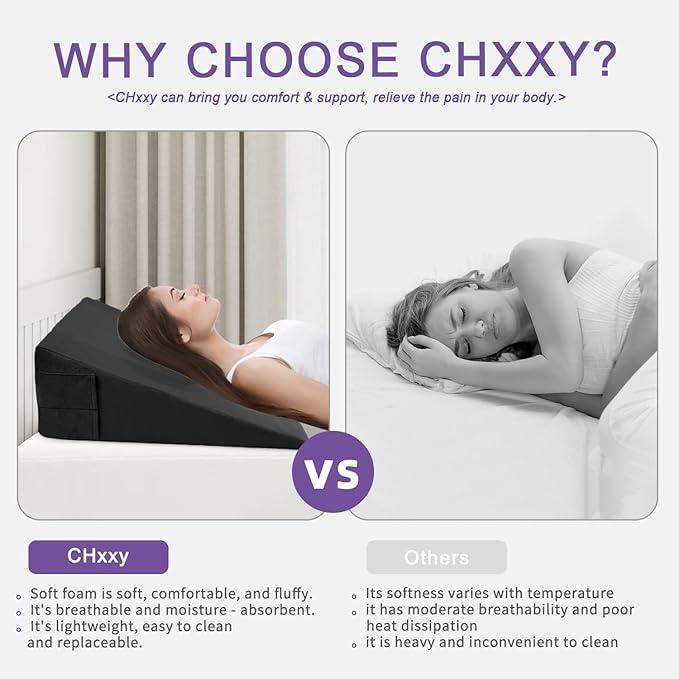 Memory Foam Bed Wedge Pillow (10"x24"x24") - Acid Reflux & Back Pain Relief, Anti-Snoring Incline Design, Removable Washable Cover for Sleep & Post-Surgery Support