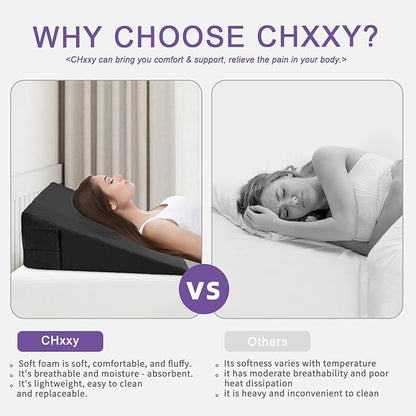 Memory Foam Bed Wedge Pillow (10"x24"x24") - Acid Reflux & Back Pain Relief, Anti-Snoring Incline Design, Removable Washable Cover for Sleep & Post-Surgery Support