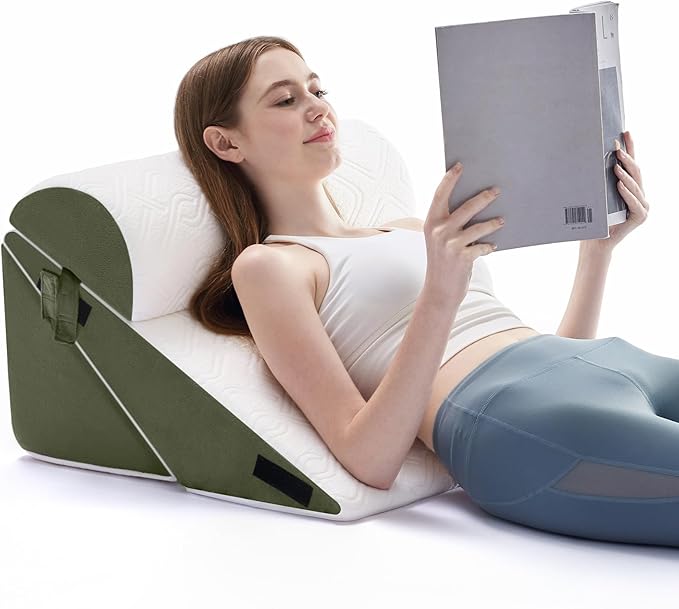 Wedge PillowSet for After Surgery, 3 PCS Bed Wedge Pillow for Sleeping, Memory Foam Orthopedic Back Pillow for Pain Relief and Acid Reflux, Adjustable Post Surgery Pillow Green