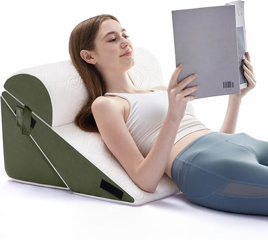 Wedge PillowSet for After Surgery, 3 PCS Bed Wedge Pillow for Sleeping, Memory Foam Orthopedic Back Pillow for Pain Relief and Acid Reflux, Adjustable Post Surgery Pillow Green
