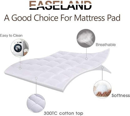 EASELAND OlympicQueen Mattress Pad Pillow Top Mattress Cover Quilted Fitted Mattress Protector Cotton Top 8-21" Deep Pocket Expanded Mattress Topper (66x80 Inches, White)