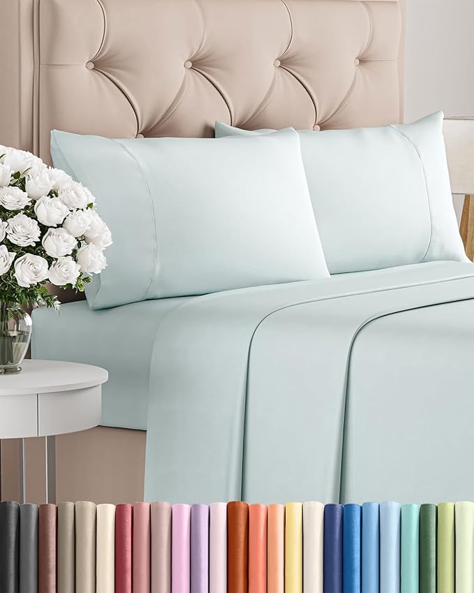 Twin XL 4 Piece Sheet Set - Comfy Breathable & Cooling - Ultra-Soft Hotel Luxury Bedding Set w/ 8-16 Inch Deep Pockets - 1 Flat & 1 Fitted Sheet & 2 Pillowcases - Wrinkle Free & Easy Care - Ice Blue