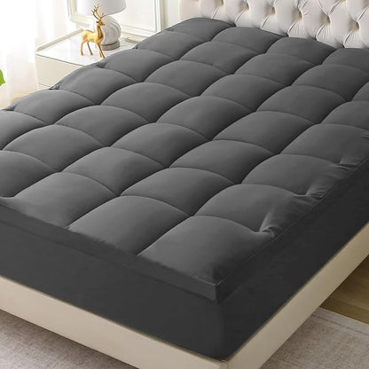 Mattress Topper with Deep Pocket, Extra Thick Pillow Top Mattress Pad, Breathable & Cooling Mattress Cover, Fits 8-21 Inch, Soft Support for Back Pain Relief, Mattress Protector (Full, Gray)