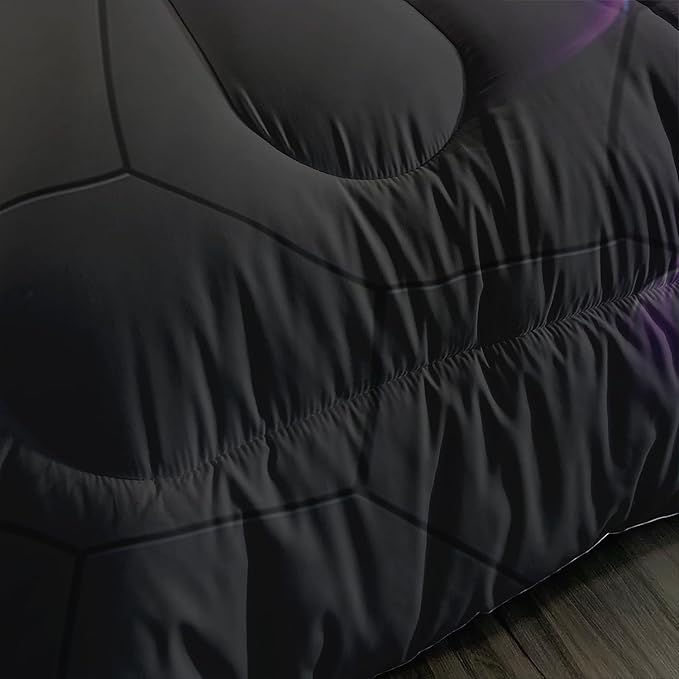 Soccer Print Themed Comforter 3Pcs Queen Gaming Sport Soccer Grid Bedding Set for Kid Teen Girl Boy Adult Balls Sports Games Blue Light Football Quilt Decor with 1 Comforter and 2 Pillowcases