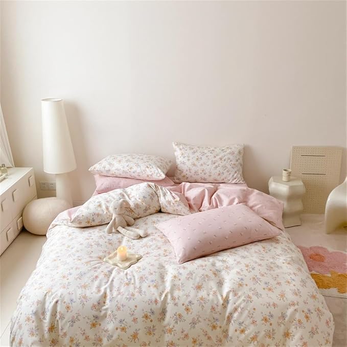 Pink Purple Floral Duvet Cover Queen Size Botanical Romantic Flower Bedding Set Kids Boys Girls Spring Aesthetic Garden Style Reversible Soft Breathable Comforter Cover 3Pcs