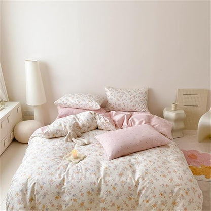 Pink Purple Floral Duvet Cover Queen Size Botanical Romantic Flower Bedding Set Kids Boys Girls Spring Aesthetic Garden Style Reversible Soft Breathable Comforter Cover 3Pcs