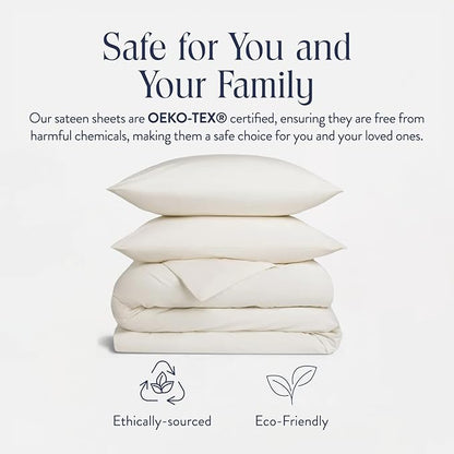 Brooklinen Luxury Sateen Duvet Cover Set - 100% Cotton, Full/Queen Size in Cream - Includes 1 Duvet Cover and 2 Standard Pillowcases - Best Full/Queen Duvet Covers