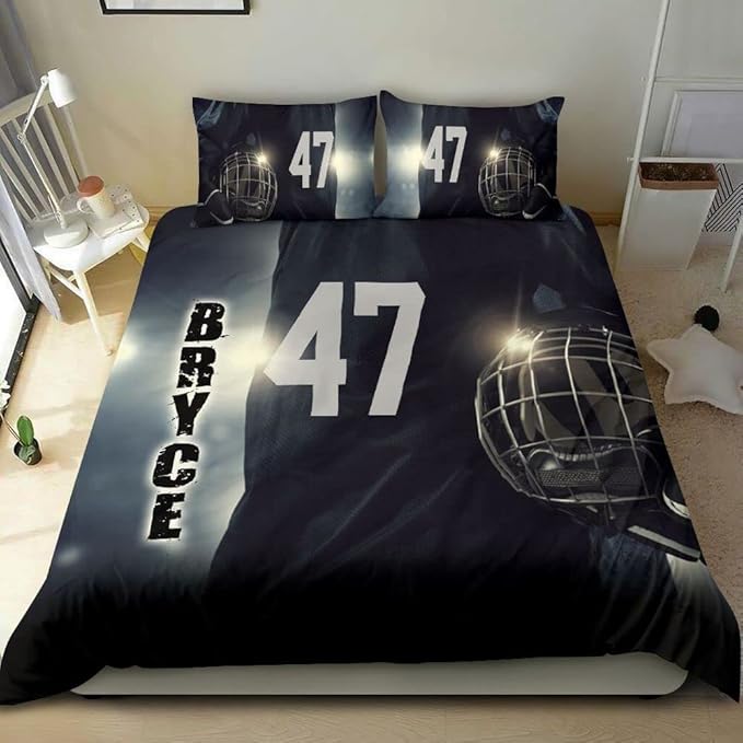Personalized American Football Bedding Set, Kids 3 Piece Duvet Cover Set with Pillow Shams for Teens Boys, NO Comforter, Twin Size for Rugby Lovers (Football 13)