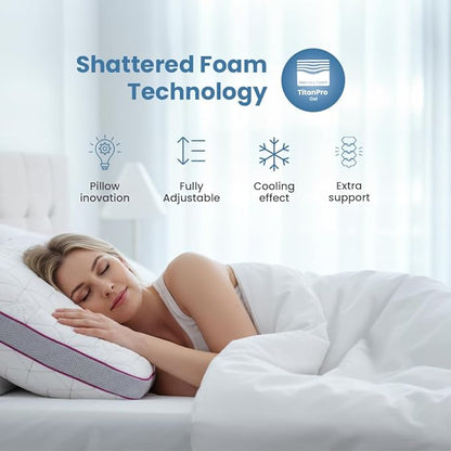 IWS I WANNA SLEEP SnowTouch® Adjustable Pillow, Neck Support, Queen Size Bed Pillows for Sleeping, Gel Cross Cut Memory Foam for Side Sleepers