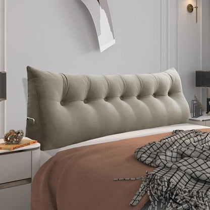 Headboard Pillow - 3 in 1 Large Bed Pillow as Wedge Reading Pillow, Large Couch Daybed Pillow or Positioning Support Backrest Back Cushion for Sitting in Bed Velvet King Beige-Gray