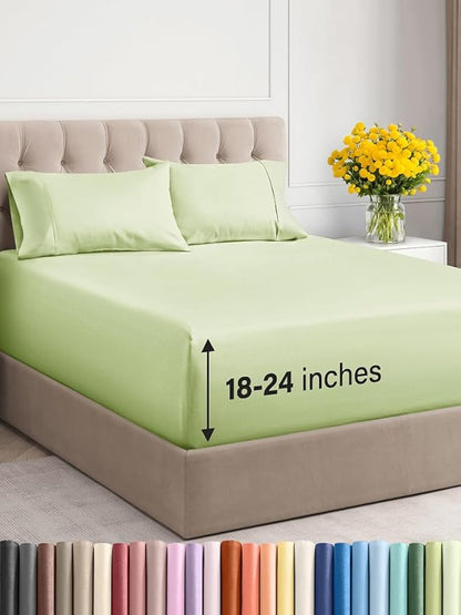 Extra Deep Twin Sheet Set - 4 Piece Breathable & Cooling Sheets - Hotel Luxury Bed Sheets Set - Easy & Secure Fit - Soft, Wrinkle Free & Comfy Sheets Set - Light Sage Sheet Set with Extra Deep Pockets