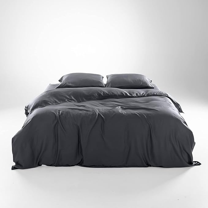 Olive + Crate Tencel Eucalyptus Cooling Duvet Cover Set - Hypoallergenic, Lyocell Tencel Duvet Cover - Soft, Temperature Regulating with Hidden Button Closure & Corner Ties - Twin XL [Charcoal]