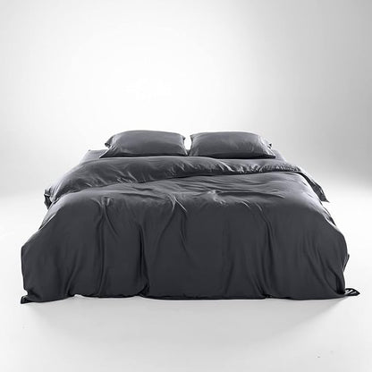 Olive + Crate Tencel Eucalyptus Cooling Duvet Cover Set - Hypoallergenic, Lyocell Tencel Duvet Cover - Soft, Temperature Regulating with Hidden Button Closure & Corner Ties - Twin XL [Charcoal]