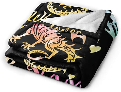 Custom Dragon Blanket with Name for Women Men, Personalized Cute Dragon Themed Design Printed Throw Blankets for Teens Adults Lap, Chair Sofa, Giftable Blanket, 50"x 60"