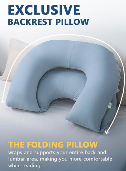 INSEN Reading Pillow, Back Pillow for Sitting in Bed and Couch, Gaming Pillow for Adults, Sit Up Support for Bed (Cooling Cotton-Blue, Basic)