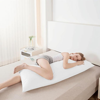 Goose Down Body Pillows for Adults, Large Body Pillow for Side Sleeper, Hugging Feather Body Pillow Insert, Cooling Full Length Long Pillow for Bed with 100% Organic Cotton Shell, White 20"x60"