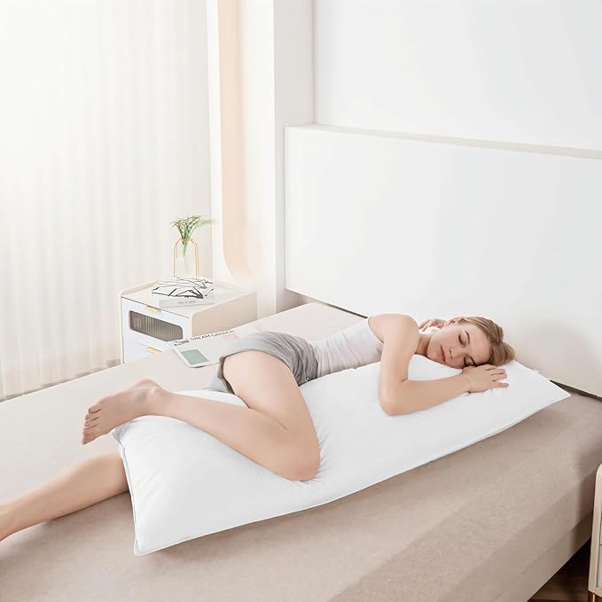 Goose Down Body Pillows for Adults, Large Body Pillow for Side Sleeper, Hugging Feather Body Pillow Insert, Cooling Full Length Long Pillow for Bed with 100% Organic Cotton Shell, (White 20"x60")