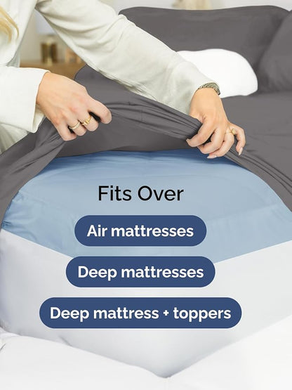 Extra Deep Cal King Sheet Set - 6 Piece Breathable & Cooling Sheets - Hotel Luxury Bed Sheets Set - Easy & Secure Fit - Soft, Wrinkle Free & Comfy Sheets Set - Grey Sheet Set with Extra Deep Pockets