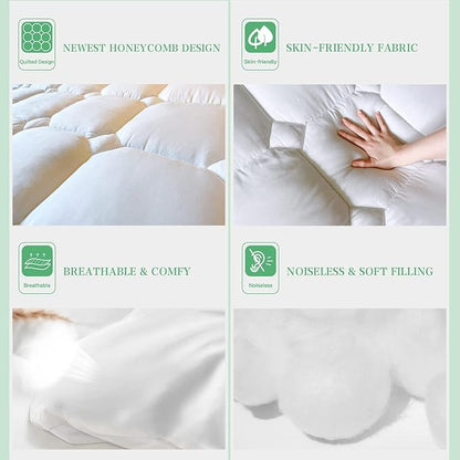 UNILIBRA Cal King Size Mattress Pad Cooling Rayon from Bamboo, Quilted Fitted Mattress Protector Pillow Top Long Mattress Cover with Deep Pocket Up to 21 Inches, Ultra Soft Filling Mattress Topper