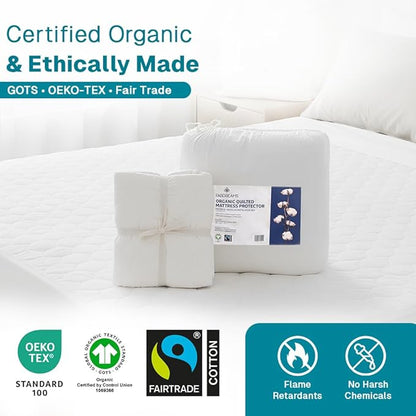 FABDREAMS Organic Quilted Mattress Protector Cal King Size | Mattress Pad| Mattress Cover| Naturally Breathable | Noiseless| Fits up to 17" Deep Pockets| Temperature Regulating | White