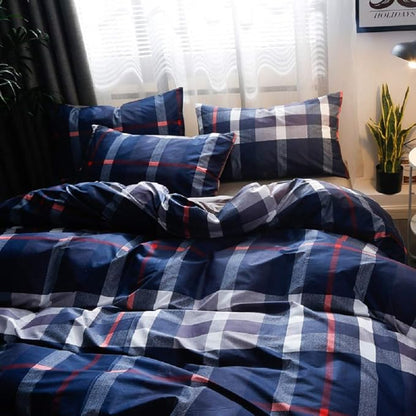 Wellboo Navy Blue Plaid Comforters King Blue Geometric Tartan Bedding Comforters Cotton Women Men Preppy Buffalo Check Warm Quilts Vintage Blue Grid Blankets Farmhouse Down Alternative Comforters