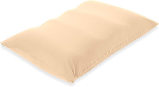 PILLOWY Premium Microbead Bed Pillow, X-Large Extra Fluffy But Supportive - Ultra Comfortable Sleep with Silk Like Anti Aging Cover 85% Spandex/ 15% Nylon Breathable, Cooling Barely Beige