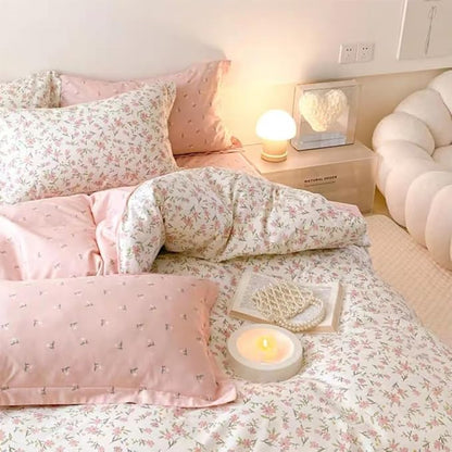 Floral Duvet Cover Queen Size Spring Pink Floral Bedding Set 3Pcs Kids Boys Girls Botanical Garden Aesthetic Flower Coquette Comforter Cover with Zipper Closure and 2 Pillowcase