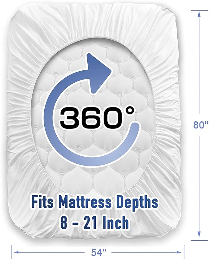MATBEBY Full XL Mattress Pad - Cooling Breathable Mattress Topper, Quilted Fitted Mattress Protector, Pillow Top Mattress Cover with 8-21" Deep Pocket, Soft, Machine Washable, White, Full Extra Long