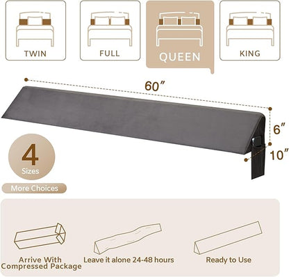 Bedluxe Queen Bed Wedge Pillow for Headboard, Wedge Pillow Headboard, Pillow Wedge for Headboard Gap, Bed Gap Filler - Fill The Gap (0-7") Between Headboard and Mattress (Short Plush, 60"x10"x6")