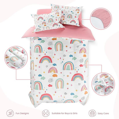 SANDJEST Rainbow Full Bedding Set for Girls, Ultra Soft Microfiber Comforter Set Full Size with 4-Pieces for Kids Teen, Bed Set Comforters for Bedroom Decor