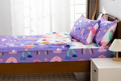 Holawakaka Kids Zipper Bedding Rainbow Comforter Set, Boys Girls Twin Size Bohemian Love Heart Stars Flowers Print Zippered Bed Sets, Child Boho Dorm Zip Bedding