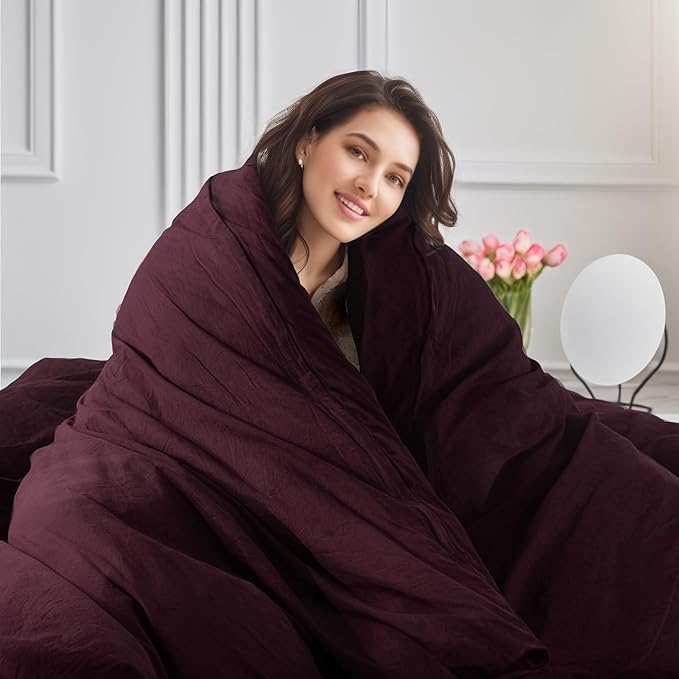 NEXHOME PRO Oversized King Duvet Cover Set – 100% Certified Organic Cotton with Washed Feel & Linen-Like Texture, Comfortable & Breathable, Home Bedding Set Burgundy (No Comforter) 12098N