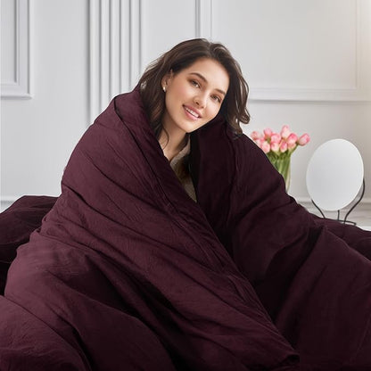 NEXHOME PRO Oversized King Duvet Cover Set – 100% Certified Organic Cotton with Washed Feel & Linen-Like Texture, Comfortable & Breathable, Home Bedding Set Burgundy (No Comforter) 12098N