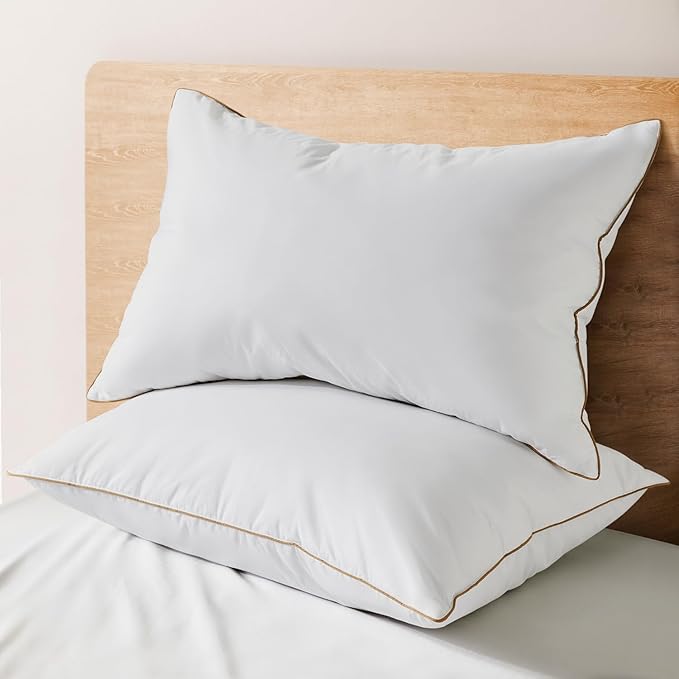 Dreamhood Goose Feather Down Pillows for Sleeping Soft Bed Pillow Standared Size Set of 2 Cooling Down Pillows for Twin Bed Made in USA with 100% Cotton Cover 20 x 26 Inches