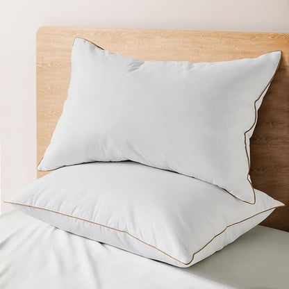 Dreamhood Goose Feathers and Polyester Fiber Pillows Hotel Pillow King Size Set of 2 Fluffy Pillows for Twin Bed Made in USA with 100% Cotton Cover 20 x 36 Inches