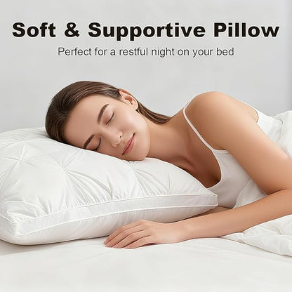 Shatex Hand-Tufted Pillow, Dual-Sided Design Hotel Quality Bed Pillow for Side, Back, and Stomach Sleepers, White, 28 x18 in (Single Pack)