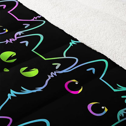 QOOMO Cartoon Cat Sherpa Plush Comforter Set, Full/Queen Size 3 Pieces Cute Animals Comforter Sets, Ultra Soft Cozy Fleece Bedding Set, Bed Sets for All Seasons with 1 Comforter 2 Pillowcases