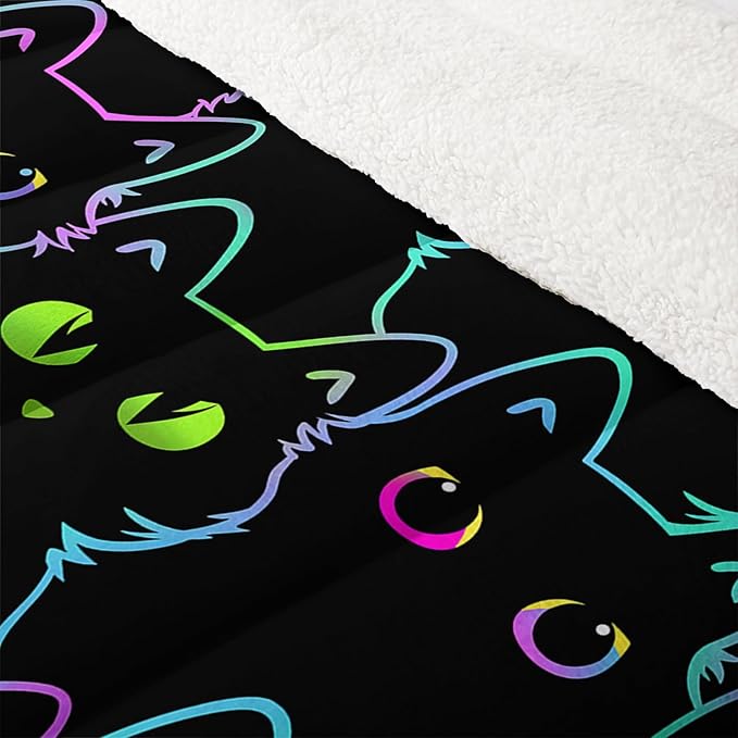 QOOMO Cartoon Cat Sherpa Plush Comforter Set, King Size 3 Pieces Cute Animals Comforter Sets, Ultra Soft Cozy Fleece Bedding Set, Comforter Bed Sets for All Seasons