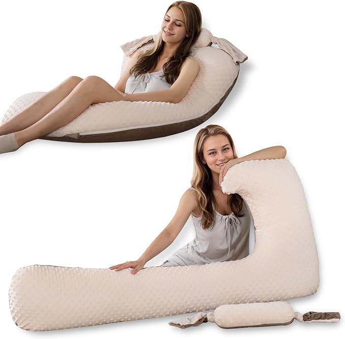 Long Body Pillow for Adults, Full Body Pillow with Mini Candy Pillow, Adjustable Height, Firm Support for Side Sleeping, Kids & Pregnancy, Soft & Breathable, Washable (55 Inch, Velvet Brown)