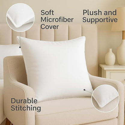 Throw Pillow Inserts (18"x18") | Set of 2 | Easy Maintenance Fluffy Inserts for Better Comfort | Polyester Gel Fibre Fill | No Feather Pokes | Machine Washable in Delicate Cycle