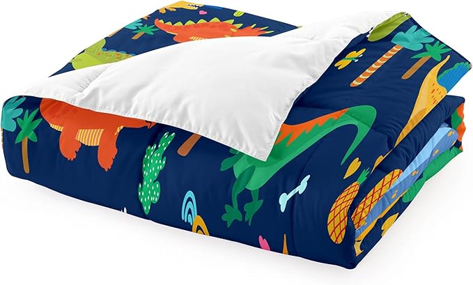 Dinosaur Comforter Set for Boys, Cartoon Dinosaur Bedding Set Queen Size, Cute Blue Pattern Dinosaurs Comforter Sets for Kids Teens Soft Breathable All Season Quilt 3Pcs with 2 Pillowcases