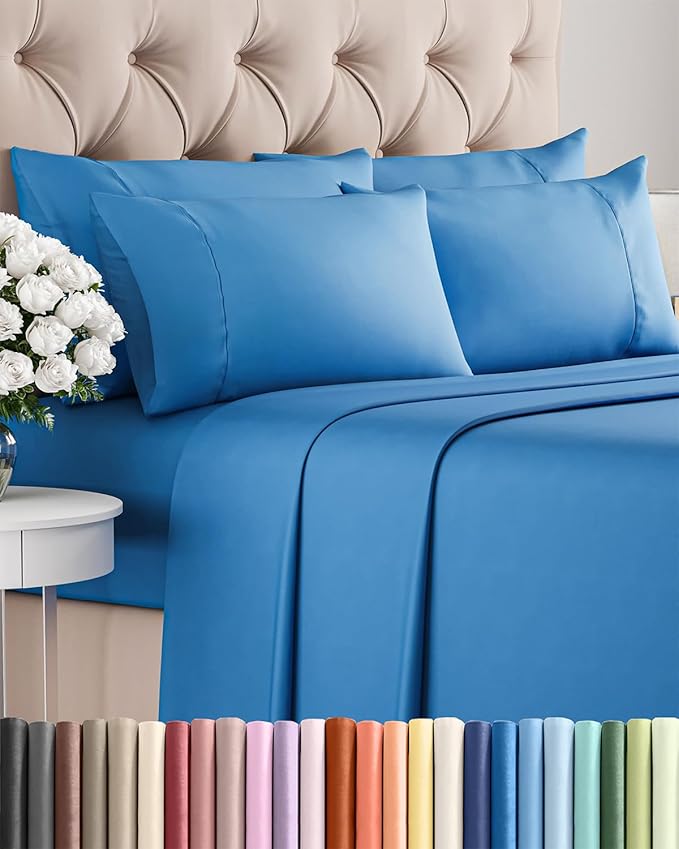 Full 6 Piece Sheet Set - Comfy Breathable & Cooling - Ultra-Soft Hotel Luxury Bedding Set with 8-16 Inch Deep Pockets - 1 Flat & 1 Fitted Sheet & 4 Pillowcases - Wrinkle Free & Easy Care - Royal Blue