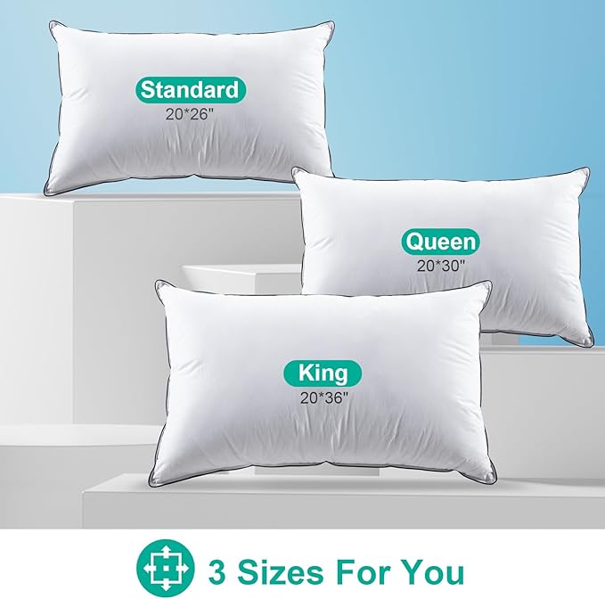 APSMILE Luxury Goose Feather Pillow for Sleeping, Medium Firm Feather Down Pillows King Size Set of 2,600TC Organic Cotton Cover Hotel Collection Bed Pillows (White, 20"x36")