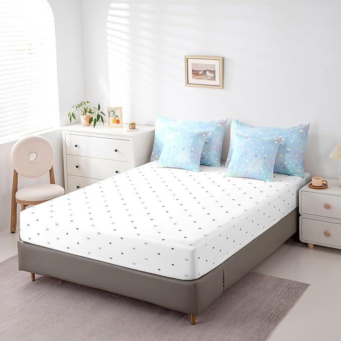 Feelyou Cute Flower 7 Piece Bedding Set Twin Size Cartoon Flower Bed in a Bag for Kids Girls Teens Toddler Rainbow Comforter Set with Sheets Cartoon Bed Set