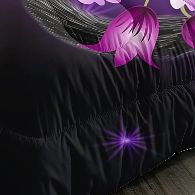 Black Cat Bedding Cartoon Cat Comforter Set Queen,Daisy Butterflies Printed Kids Bedding Set for Kids Boys Girls Adults Room Decor,Kids Comforter Set All Season,1 Quilt 2 Pillow Cases
